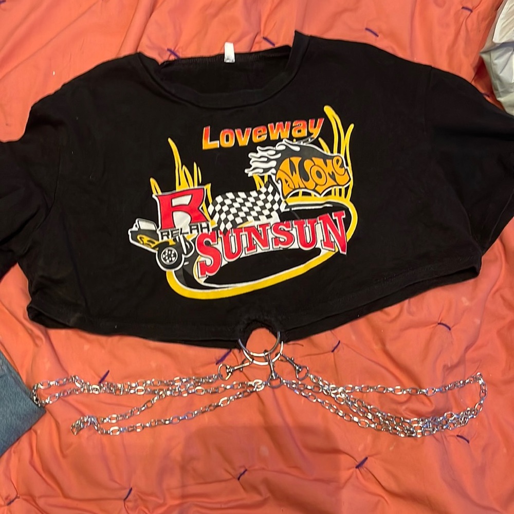 Empty soda cropped T shirt with chains